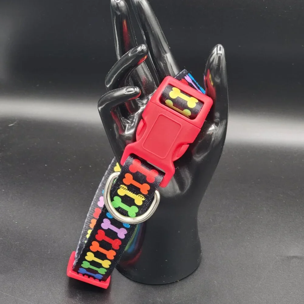 Adjustable Colorful Bone Print Dog Collar